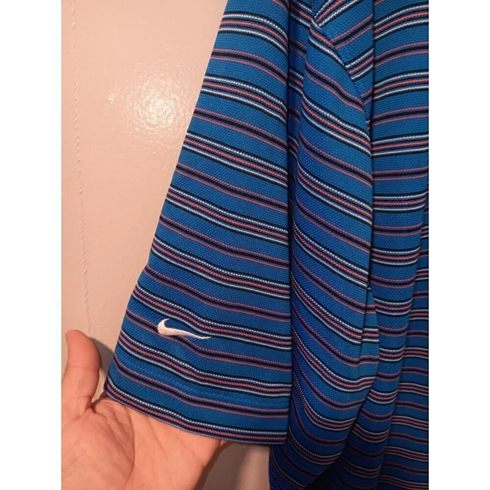 Men's 2XL Nike Golf Tour Performance Fit Dry Striped Polo Shirt Blue Striped